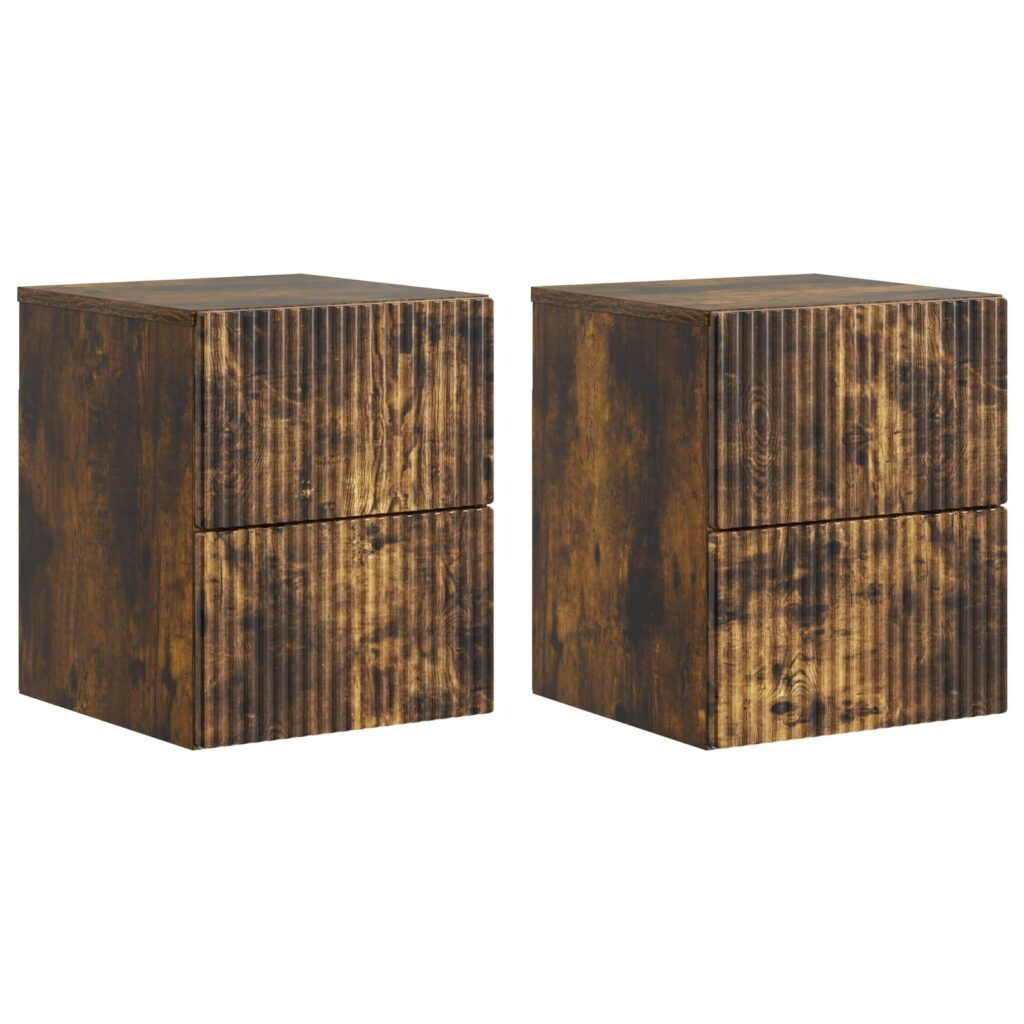 Seinälle Kiinnitettävä Yöpöytä 2 pcs Savutammi Tekninen puu