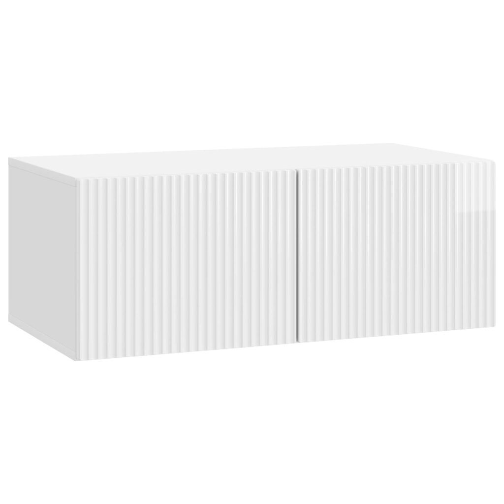 Seinälle asennettava TV-kaappi Korkeakiiltoinen valkoinen