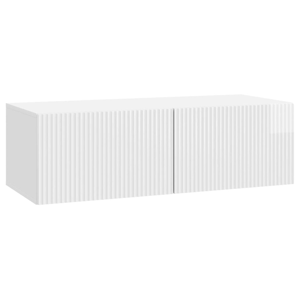 Seinälle asennettava TV-kaappi Korkeakiiltoinen valkoinen