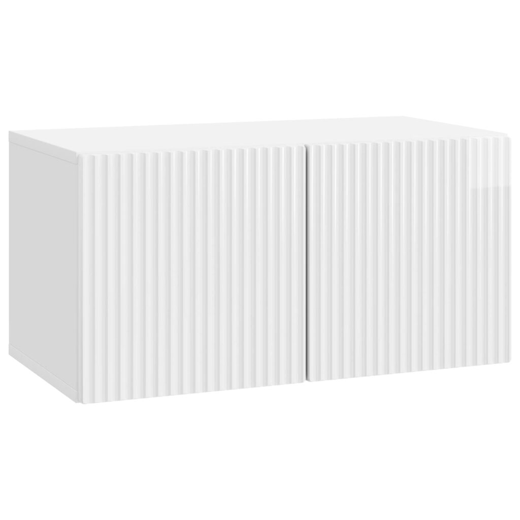 Seinälle asennettava TV-kaappi Korkeakiiltoinen valkoinen