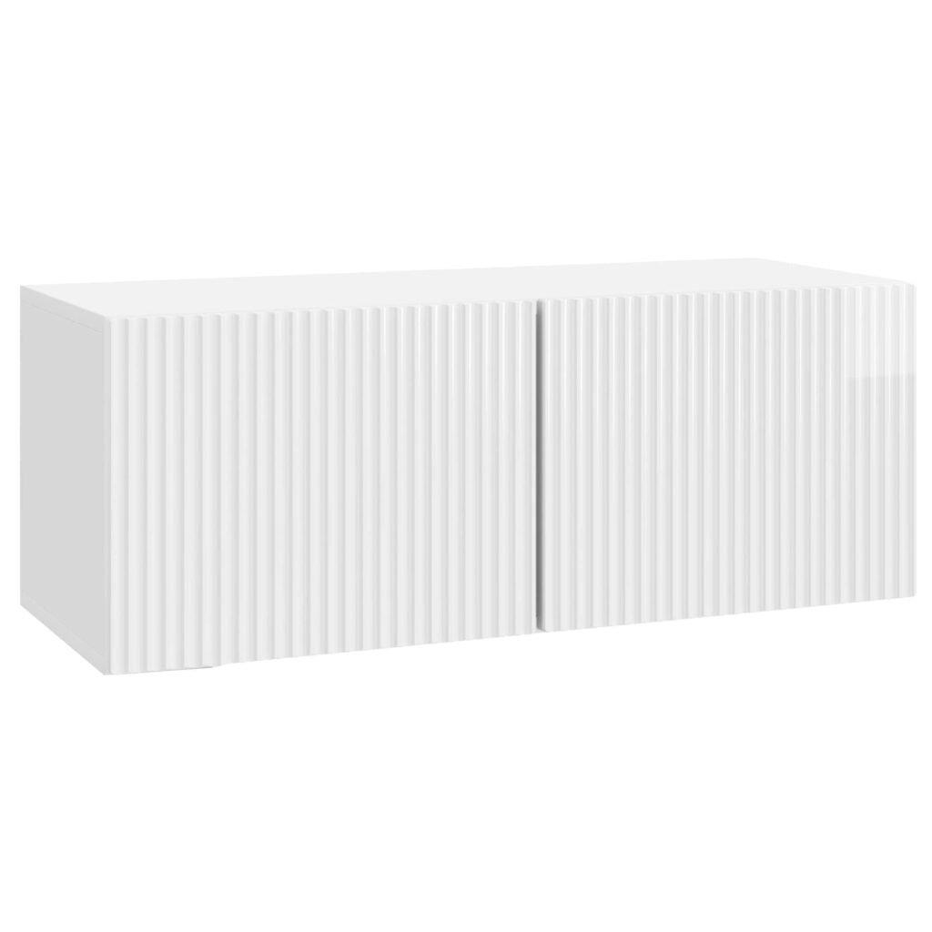 Seinälle asennettava TV-kaappi Korkeakiiltoinen valkoinen