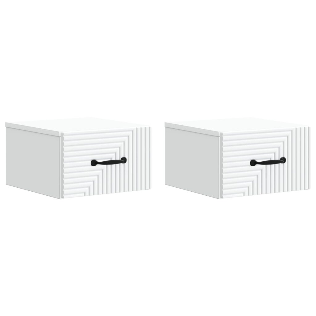 Seinälle Kiinnitettävä Yöpöytä 2 pcs valkoinen Tekninen puu