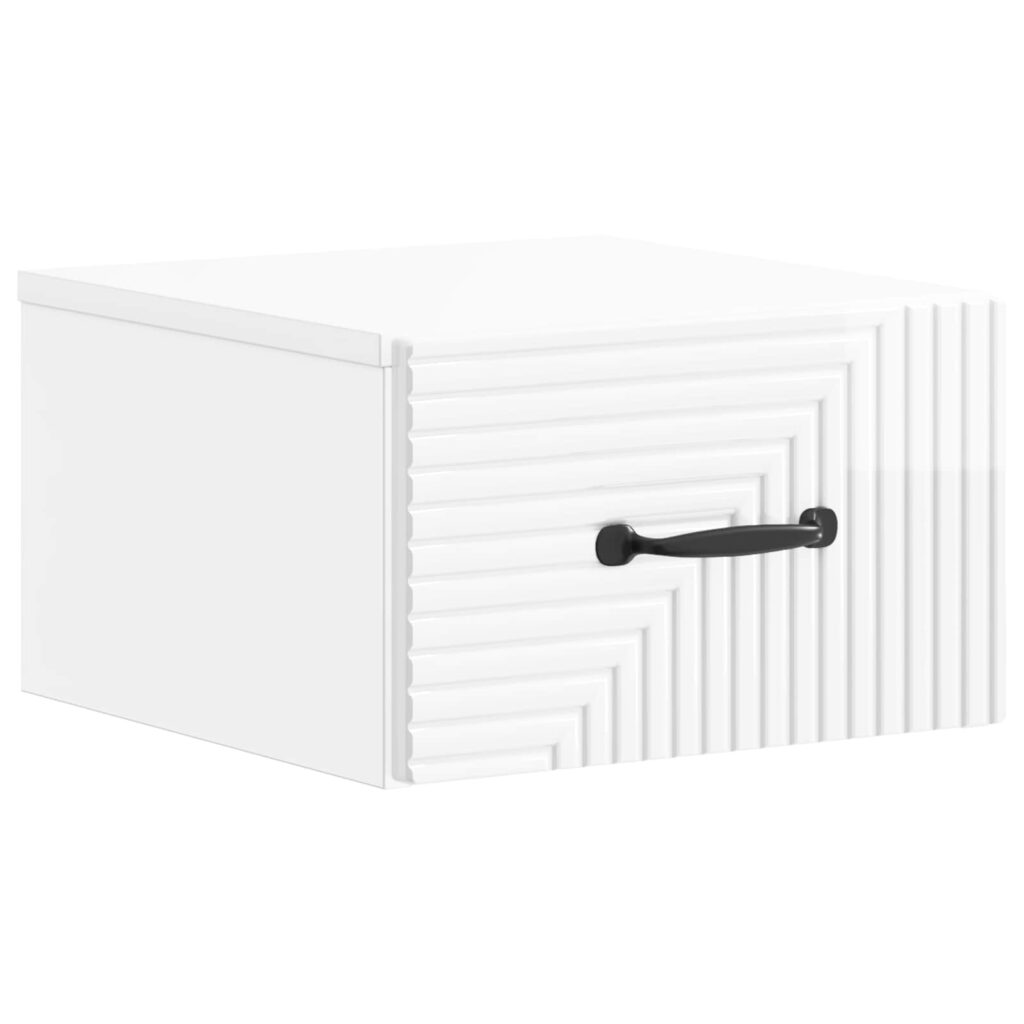 Seinälle Kiinnitettävä Yöpöytä Korkeakiiltoinen valkoinen