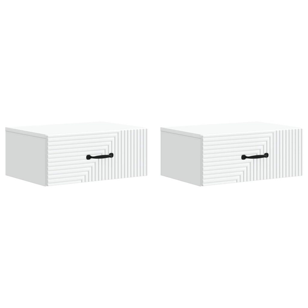 Seinälle Kiinnitettävä Yöpöytä 2 pcs valkoinen Tekninen puu