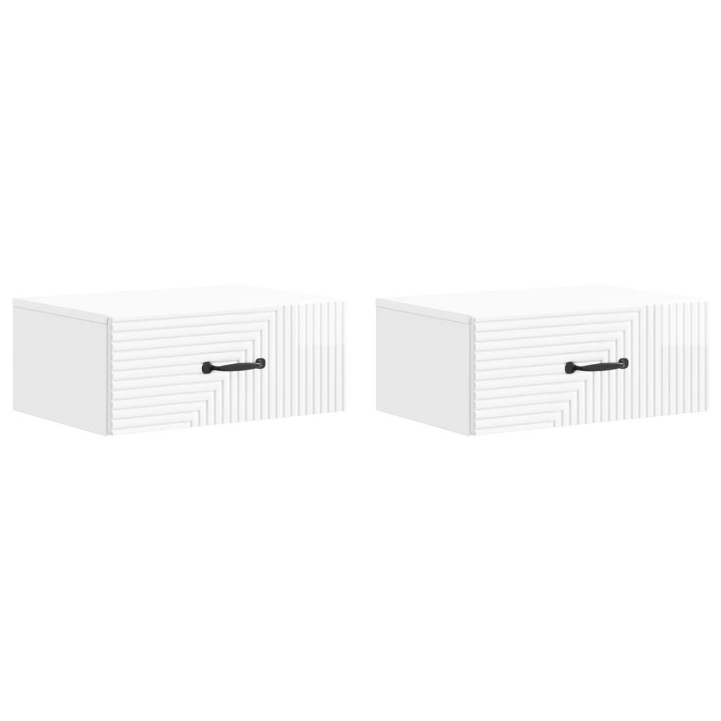 Seinälle Kiinnitettävä Yöpöytä 2 pcs Korkeakiiltoinen valkoinen