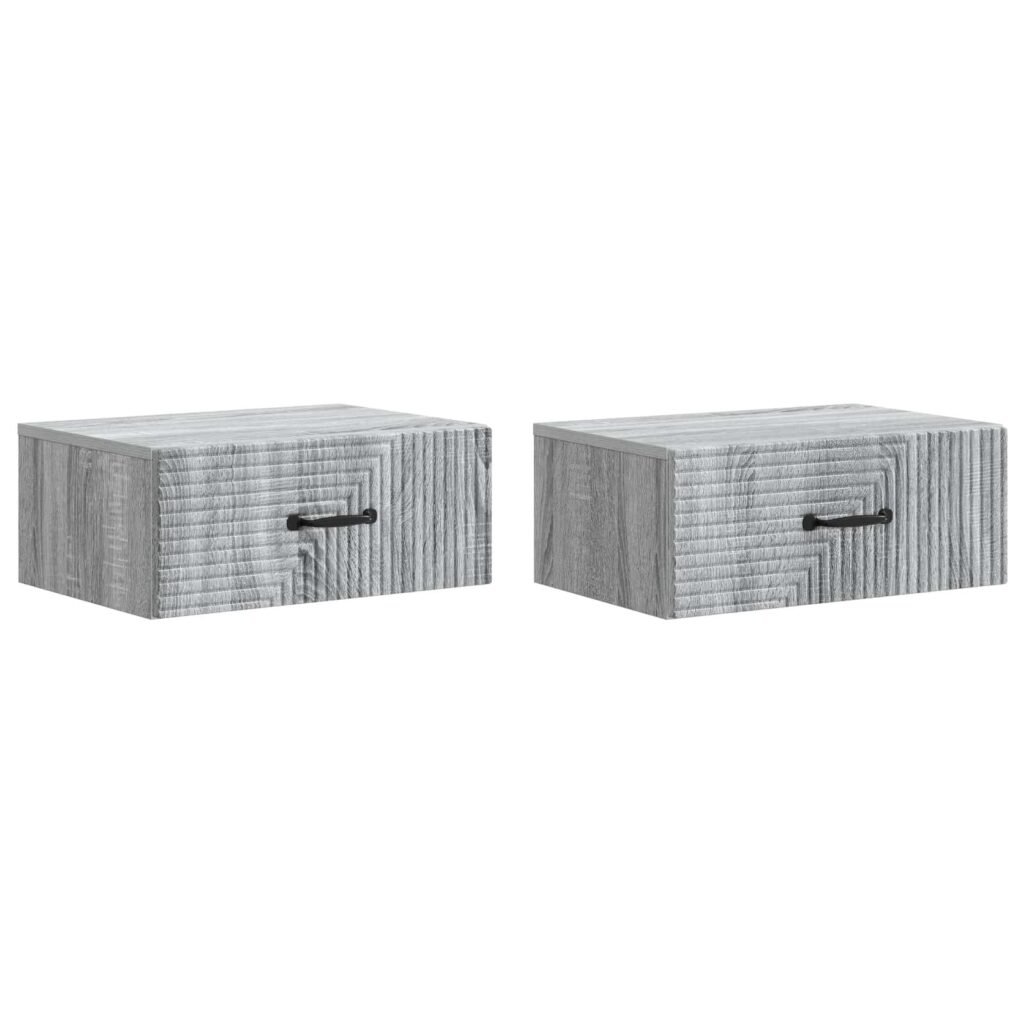 Seinälle Kiinnitettävä Yöpöytä 2 pcs Harmaa sonoma Tekninen puu