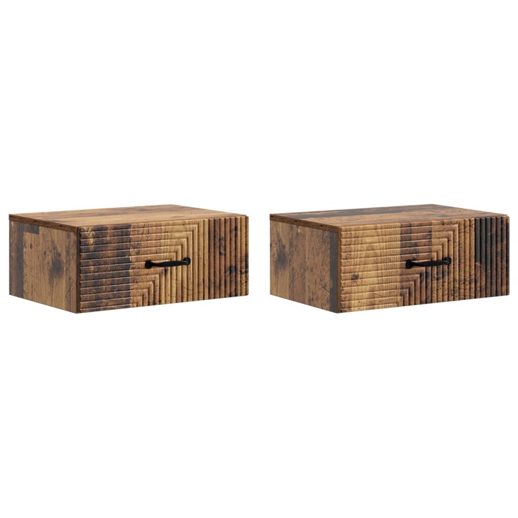 Seinälle Kiinnitettävä Yöpöytä 2 pcs Vanha puu Tekninen puu