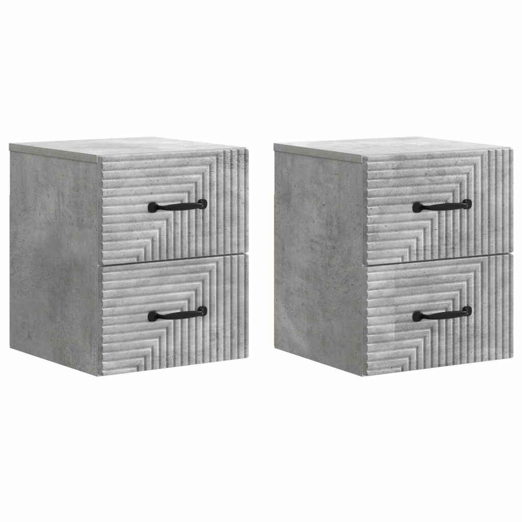 Seinälle Kiinnitettävä Yöpöytä 2 pcs Betoninharmaa Tekninen puu