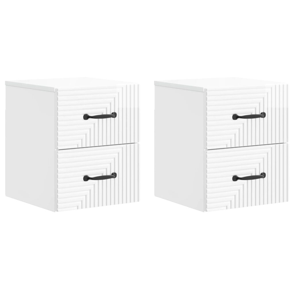 Seinälle Kiinnitettävä Yöpöytä 2 pcs Korkeakiiltoinen valkoinen