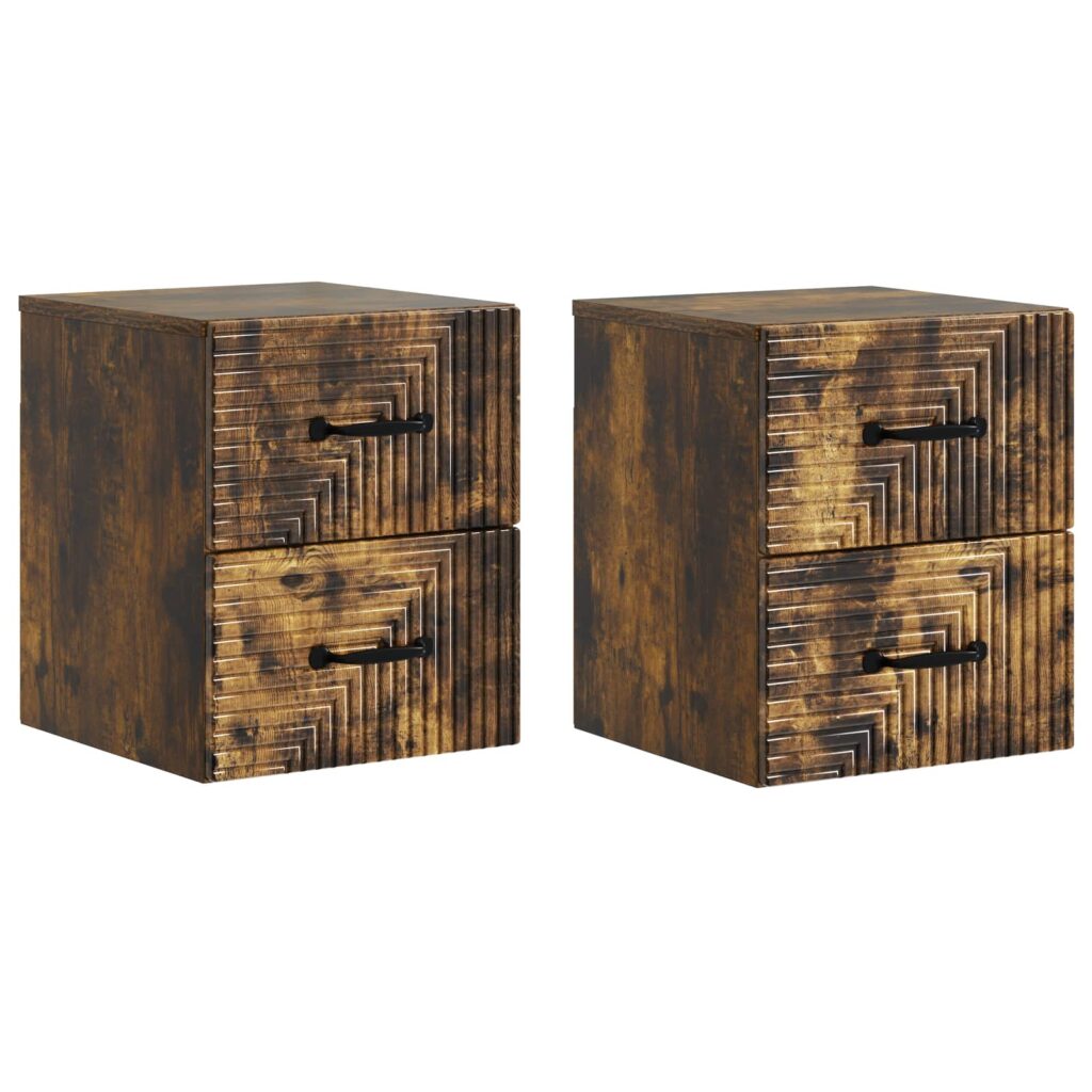 Seinälle Kiinnitettävä Yöpöytä 2 pcs Savutammi Tekninen puu