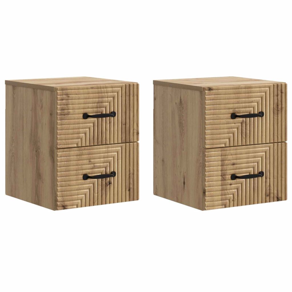 Seinälle Kiinnitettävä Yöpöytä 2 pcs Artisaanitammi