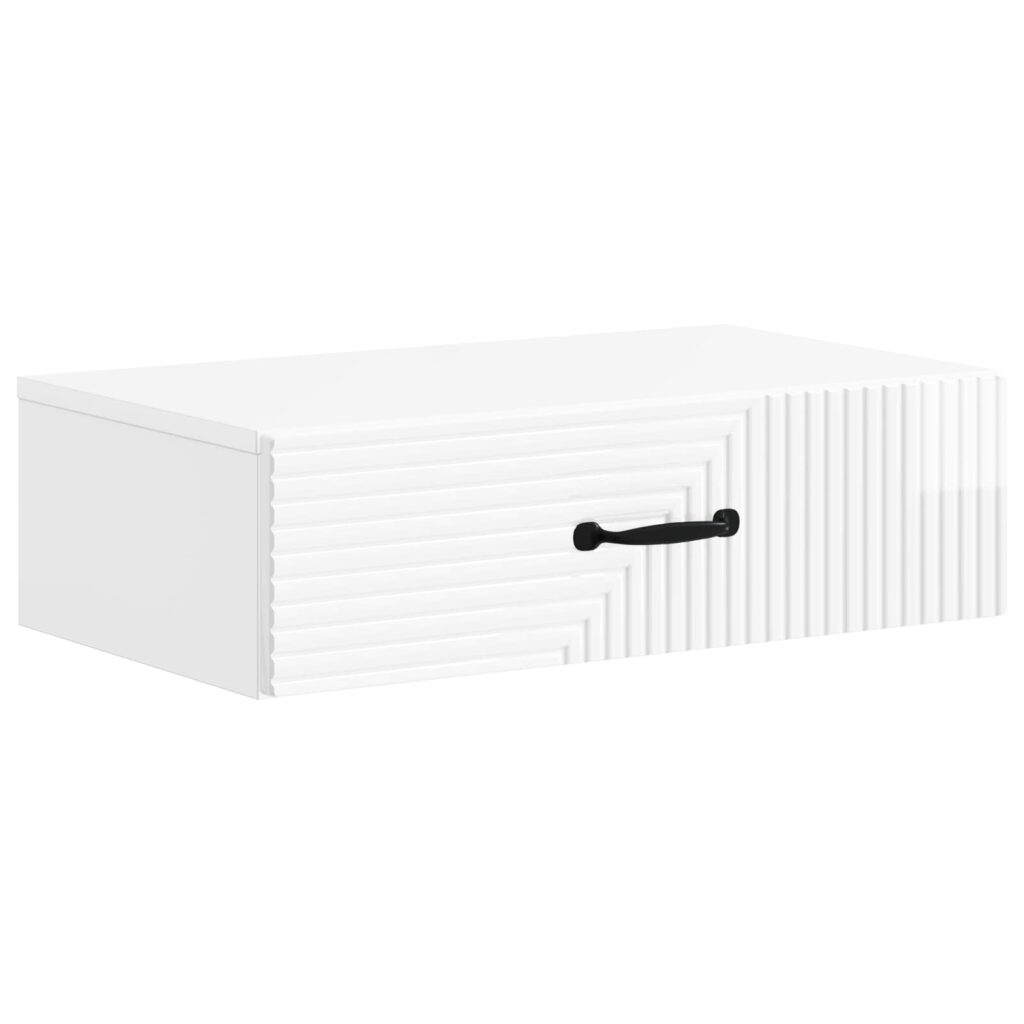 Seinälle Asennettava Sivupöytä Korkeakiiltoinen valkoinen