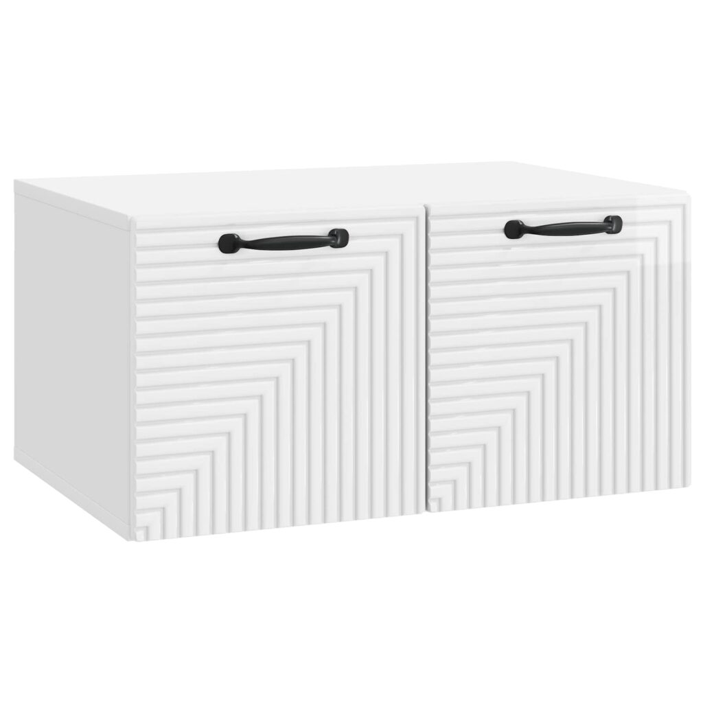 Seinälle asennettava TV-kaappi Korkeakiiltoinen valkoinen