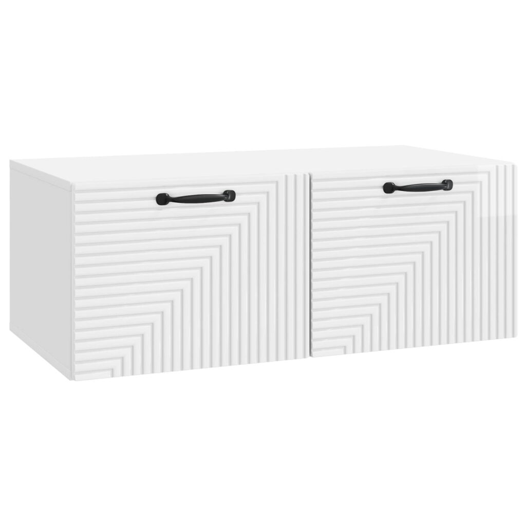 Seinälle asennettava TV-kaappi Korkeakiiltoinen valkoinen