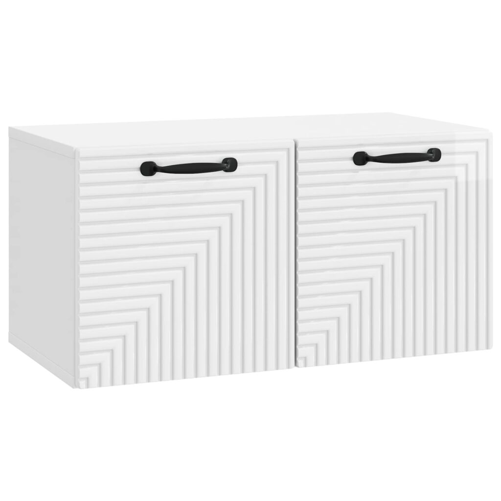 Seinälle asennettava TV-kaappi Korkeakiiltoinen valkoinen