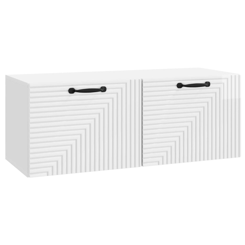 Seinälle asennettava TV-kaappi Korkeakiiltoinen valkoinen