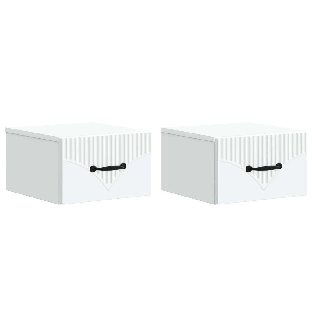 Seinälle Kiinnitettävä Yöpöytä 2 pcs valkoinen Tekninen puu