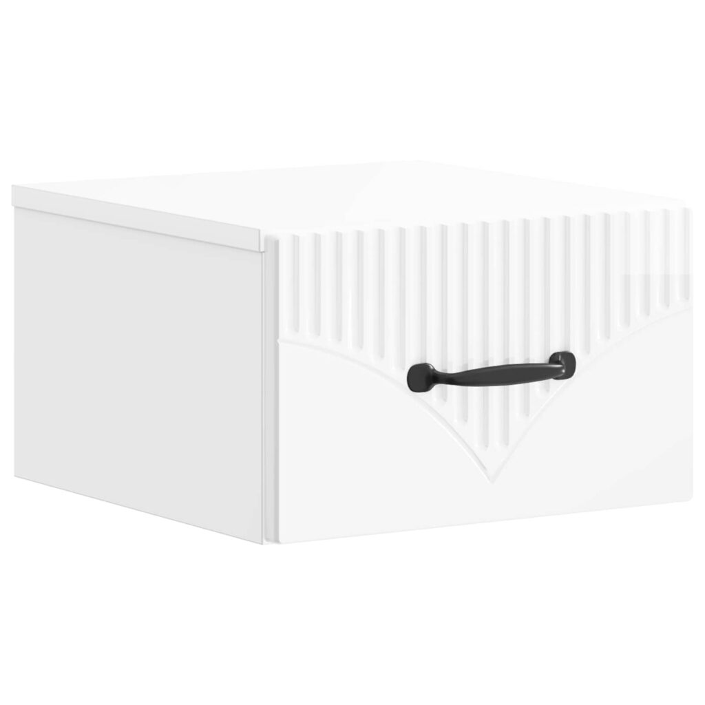 Seinälle Kiinnitettävä Yöpöytä Korkeakiiltoinen valkoinen