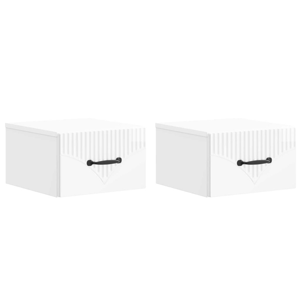 Seinälle Kiinnitettävä Yöpöytä 2 pcs Korkeakiiltoinen valkoinen
