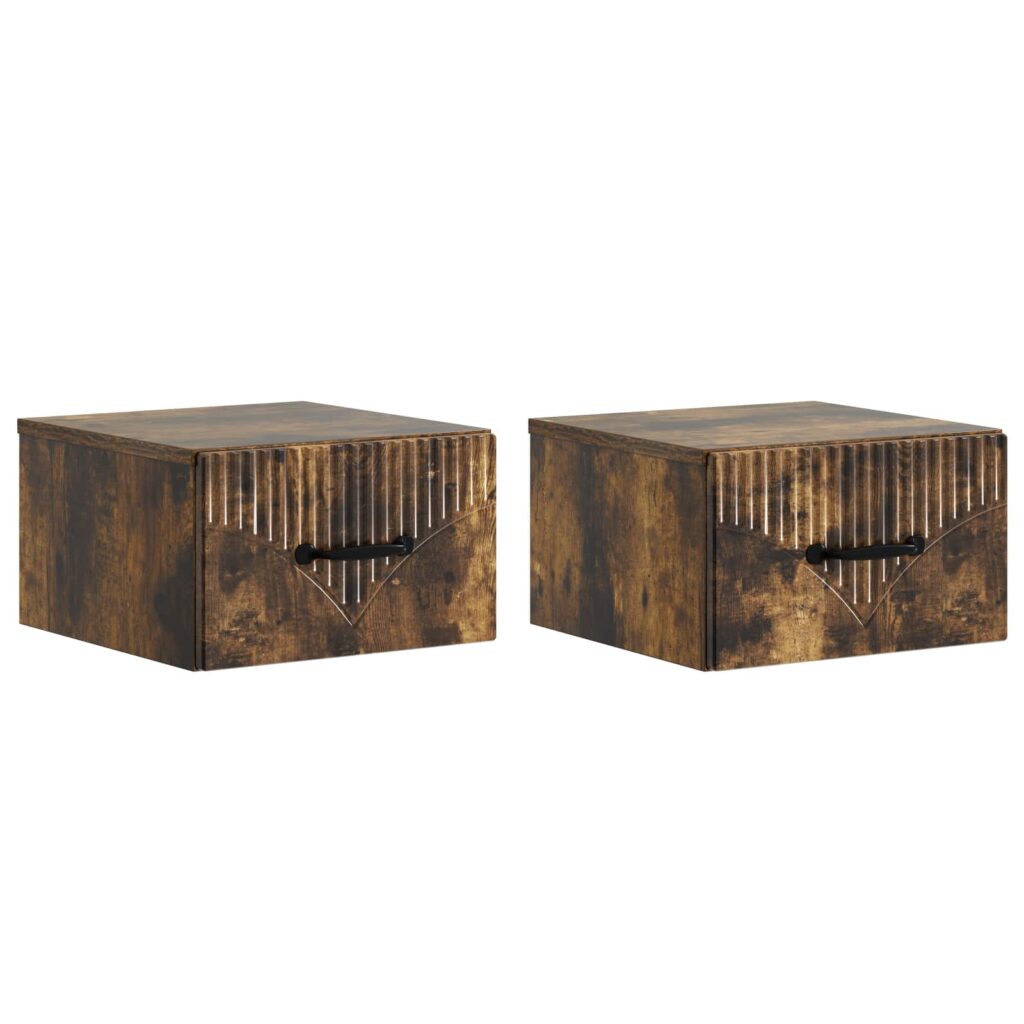 Seinälle Kiinnitettävä Yöpöytä 2 pcs Savutammi Tekninen puu