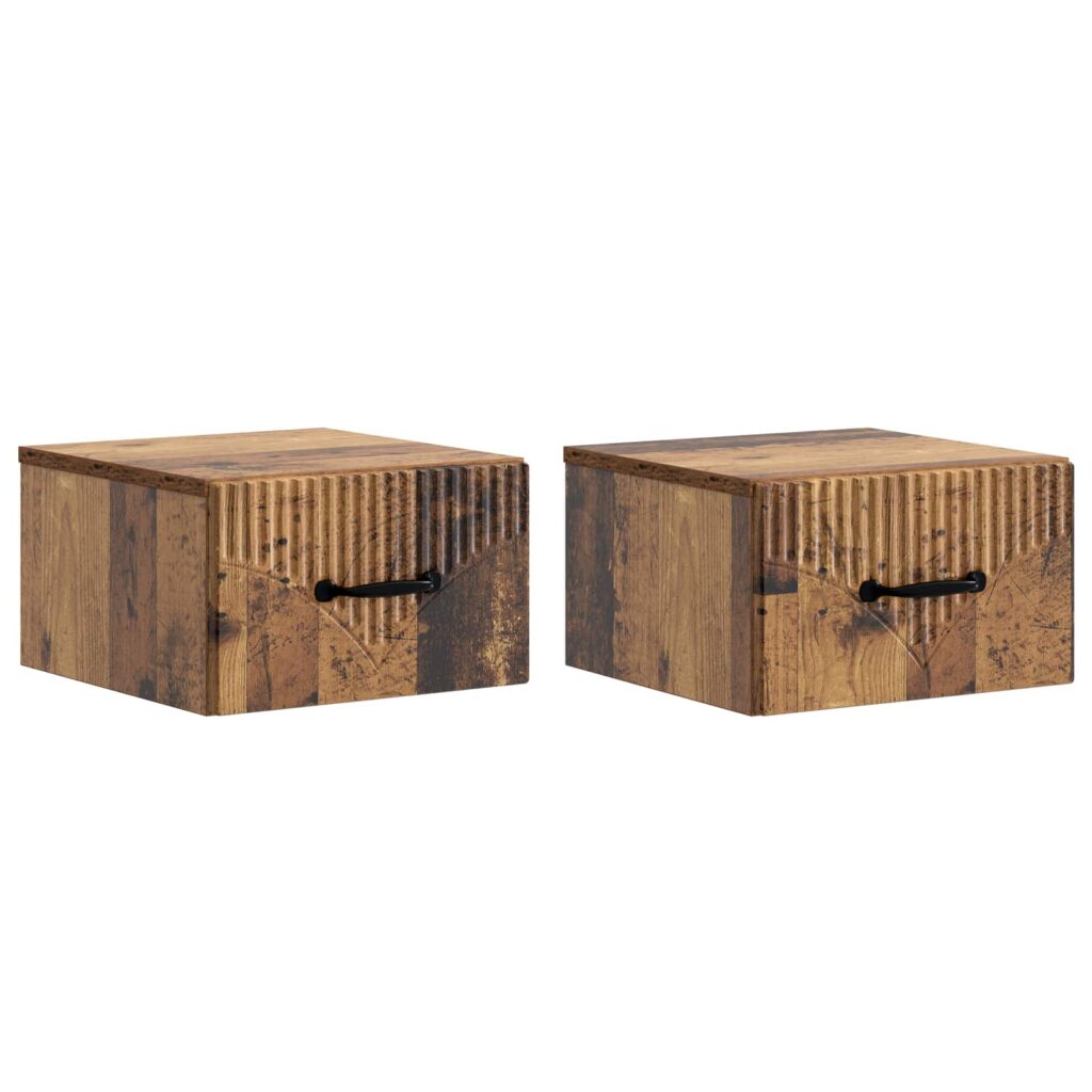 Seinälle Kiinnitettävä Yöpöytä 2 pcs Vanha puu Tekninen puu