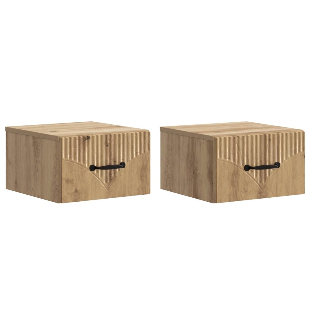 Seinälle Kiinnitettävä Yöpöytä 2 pcs Artisaanitammi