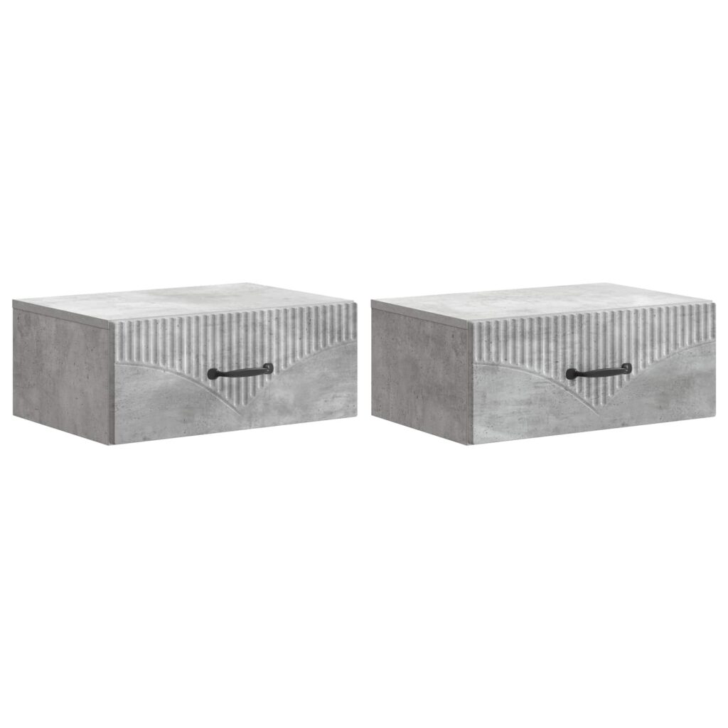 Seinälle Kiinnitettävä Yöpöytä 2 pcs Betoninharmaa Tekninen puu