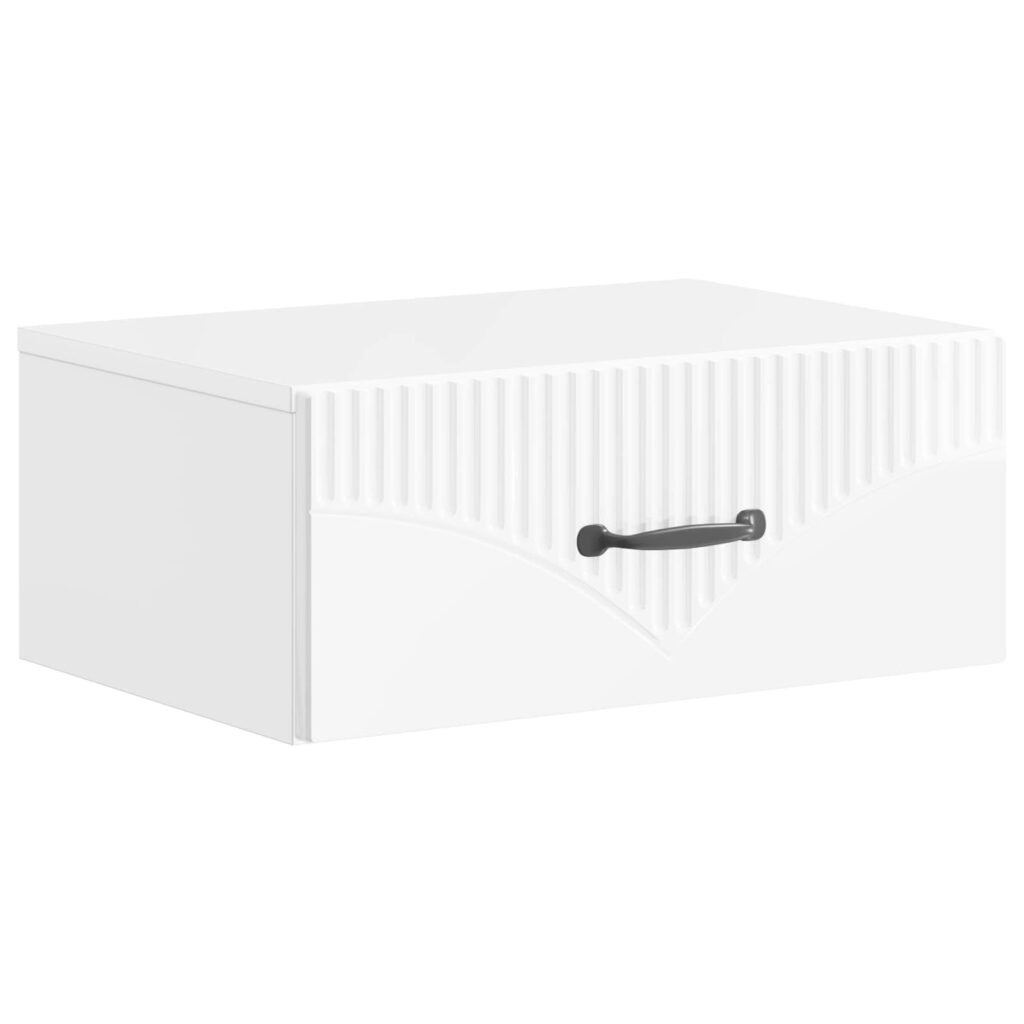 Seinälle Kiinnitettävä Yöpöytä Korkeakiiltoinen valkoinen