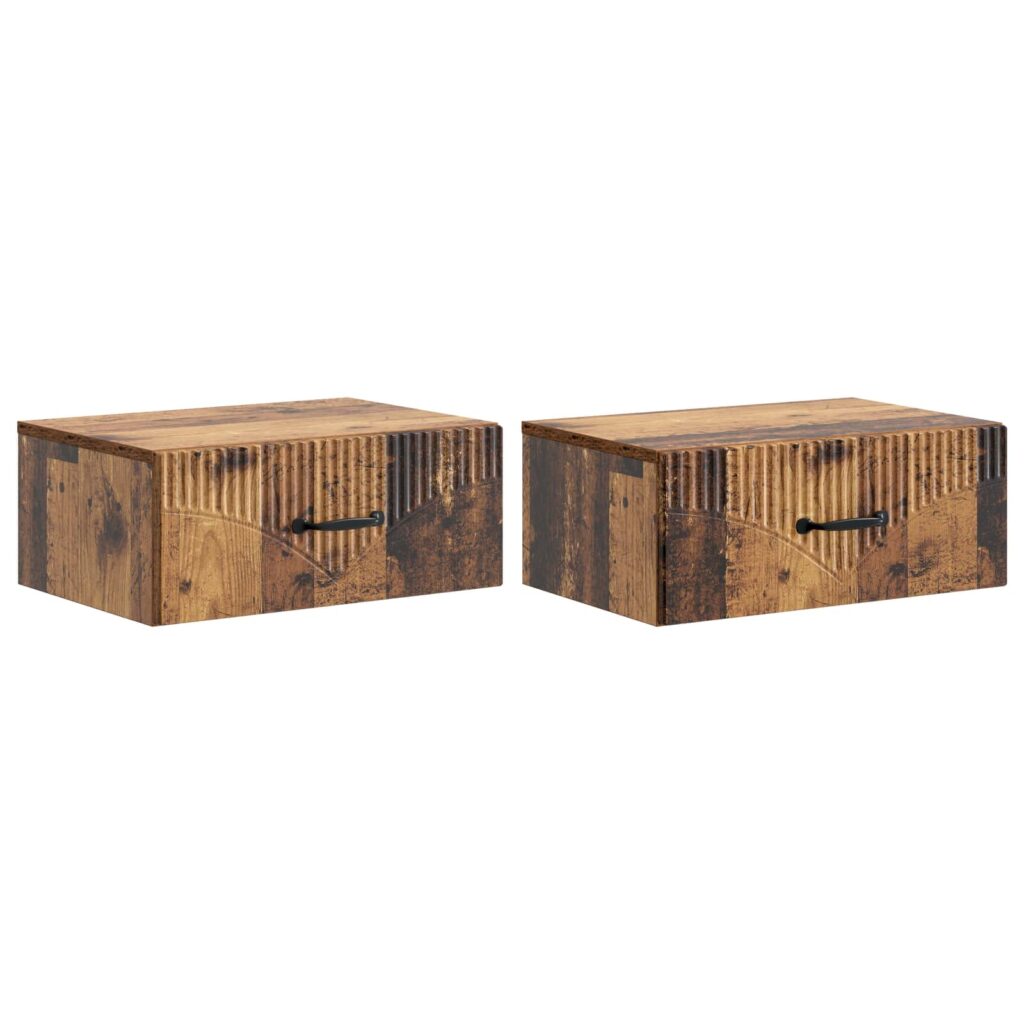 Seinälle Kiinnitettävä Yöpöytä 2 pcs Vanha puu Tekninen puu
