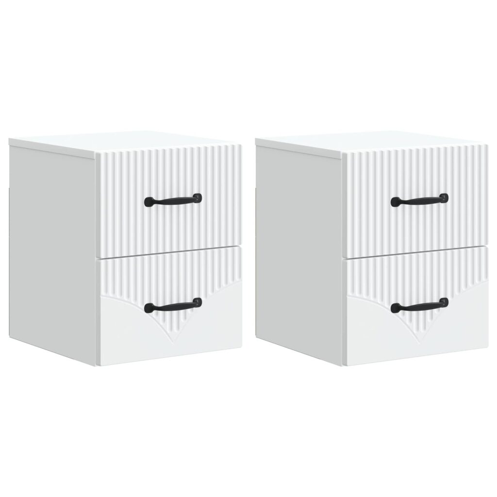 Seinälle Kiinnitettävä Yöpöytä 2 pcs valkoinen Tekninen puu