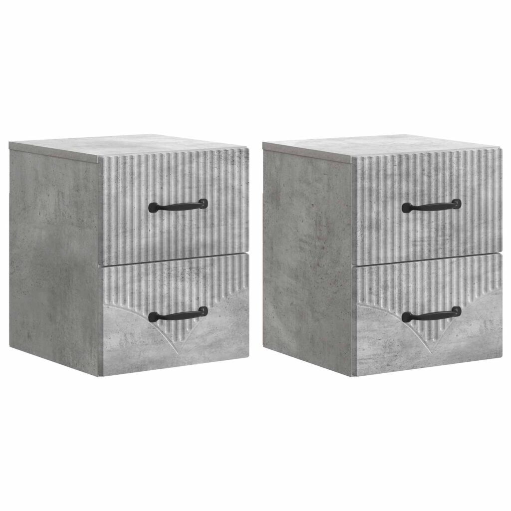 Seinälle Kiinnitettävä Yöpöytä 2 pcs Betoninharmaa Tekninen puu