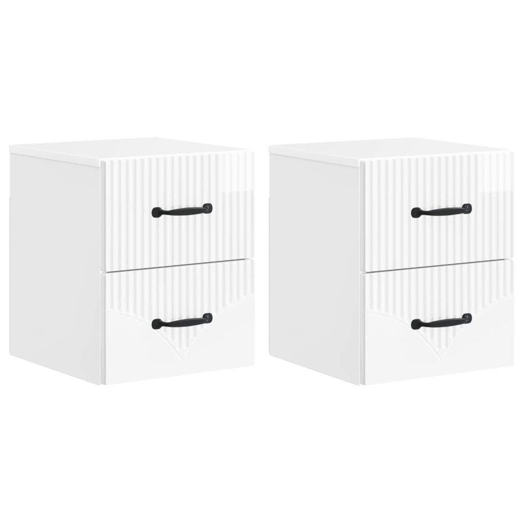 Seinälle Kiinnitettävä Yöpöytä 2 pcs Korkeakiiltoinen valkoinen