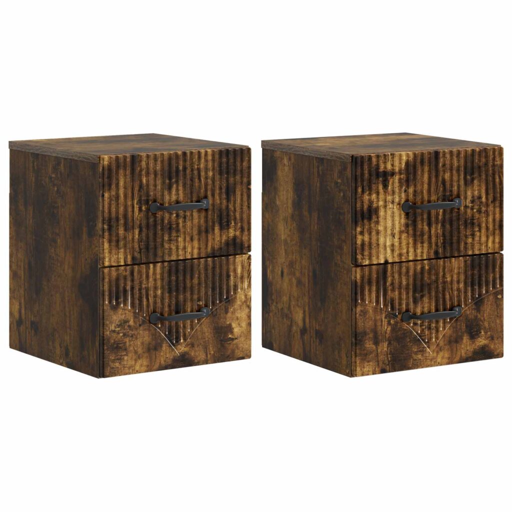 Seinälle Kiinnitettävä Yöpöytä 2 pcs Savutammi Tekninen puu