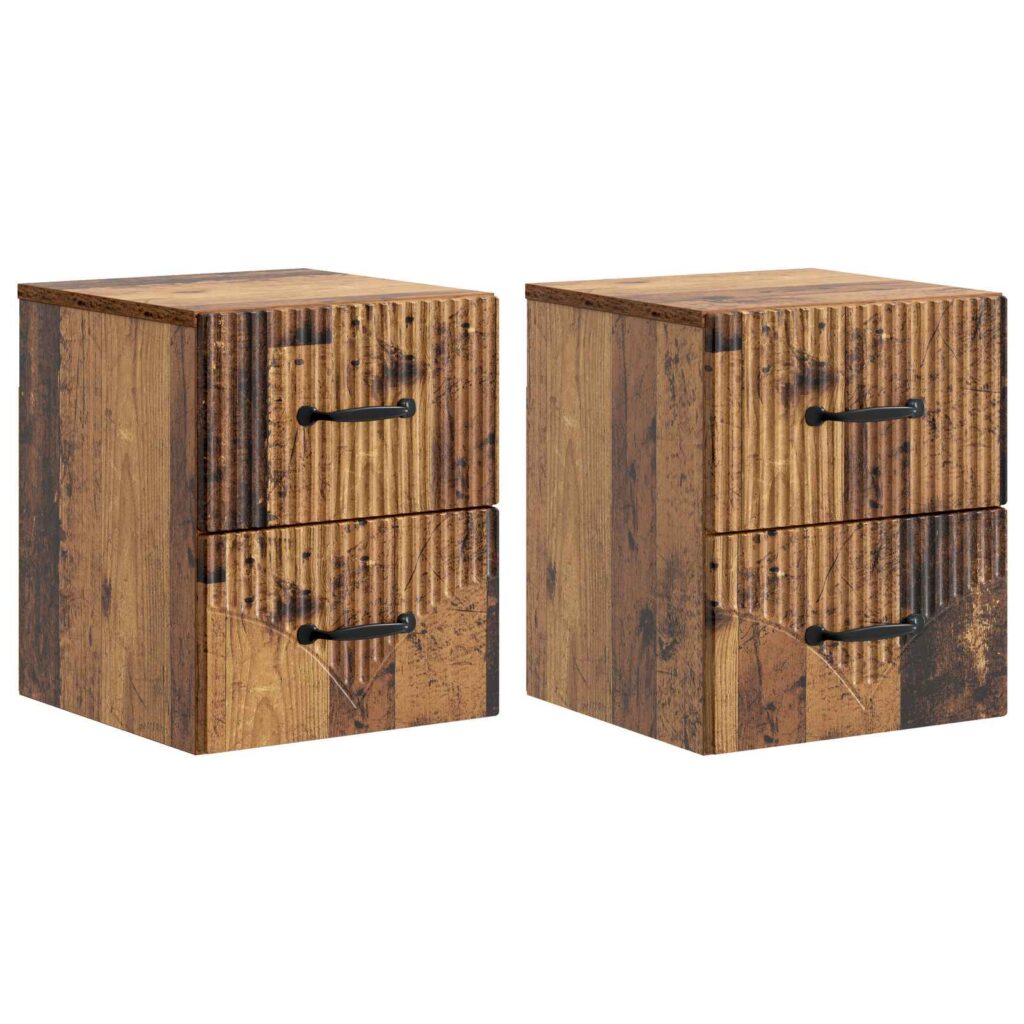 Seinälle Kiinnitettävä Yöpöytä 2 pcs Vanha puu Tekninen puu