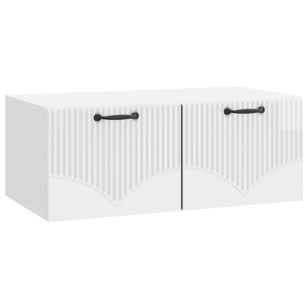 Seinälle asennettava TV-kaappi Korkeakiiltoinen valkoinen