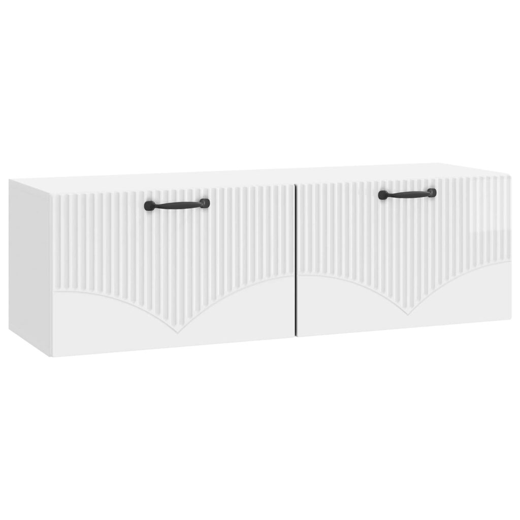 Seinälle asennettava TV-kaappi Korkeakiiltoinen valkoinen