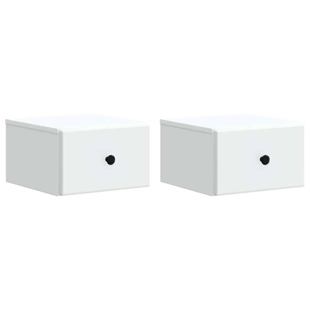 Seinälle Kiinnitettävä Yöpöytä 2 pcs valkoinen Tekninen puu