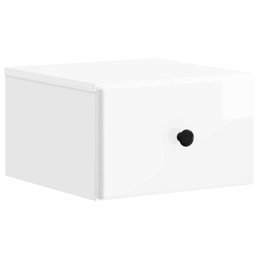 Seinälle Kiinnitettävä Yöpöytä Korkeakiiltoinen valkoinen