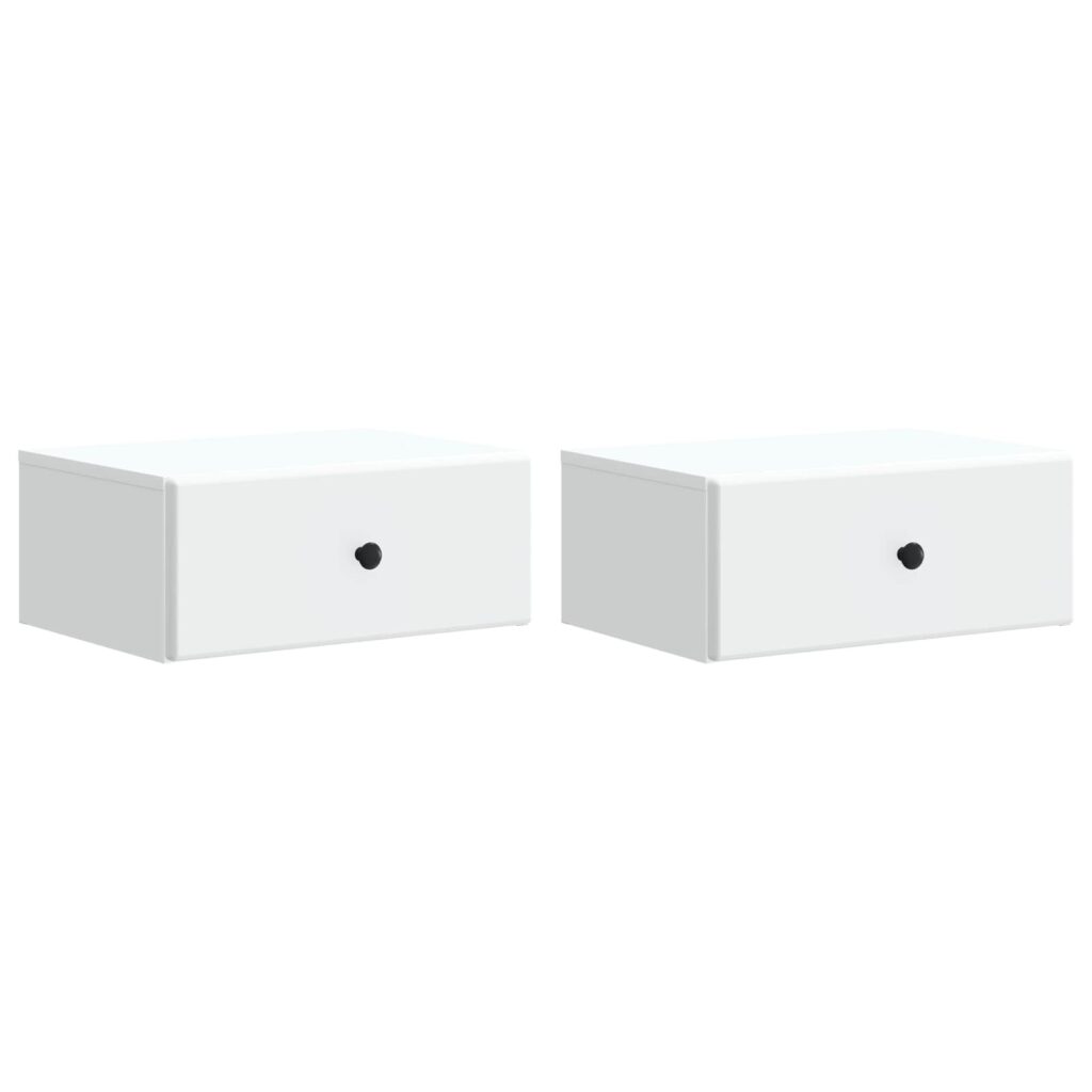 Seinälle Kiinnitettävä Yöpöytä 2 pcs valkoinen Tekninen puu