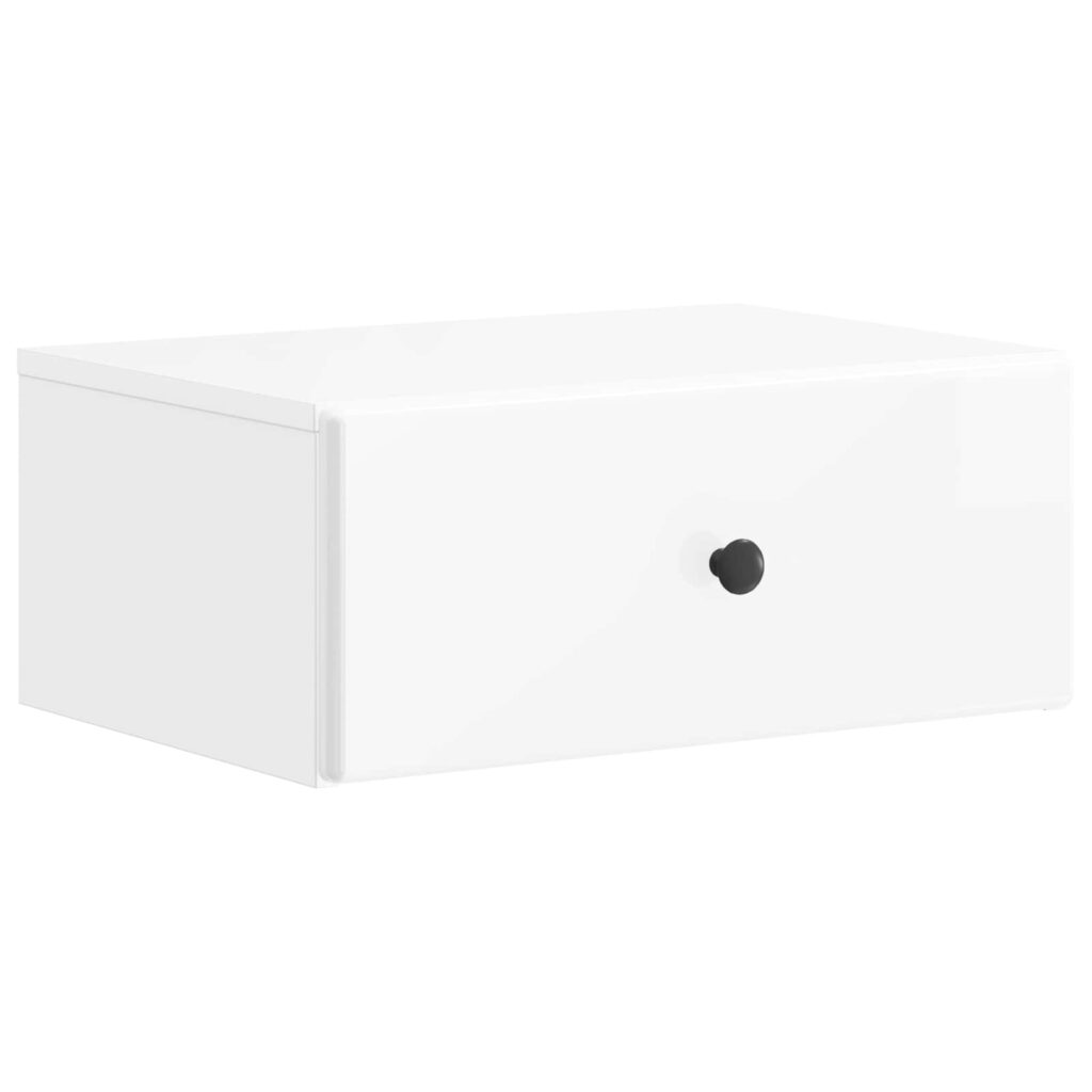 Seinälle Kiinnitettävä Yöpöytä Korkeakiiltoinen valkoinen