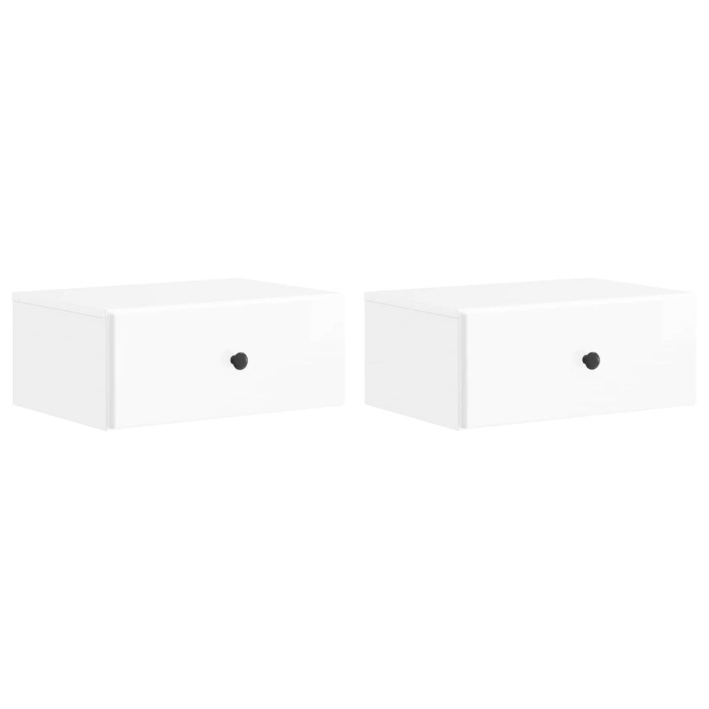 Seinälle Kiinnitettävä Yöpöytä 2 pcs Korkeakiiltoinen valkoinen