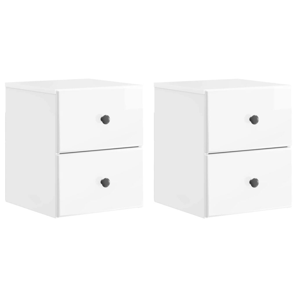 Seinälle Kiinnitettävä Yöpöytä 2 pcs Korkeakiiltoinen valkoinen