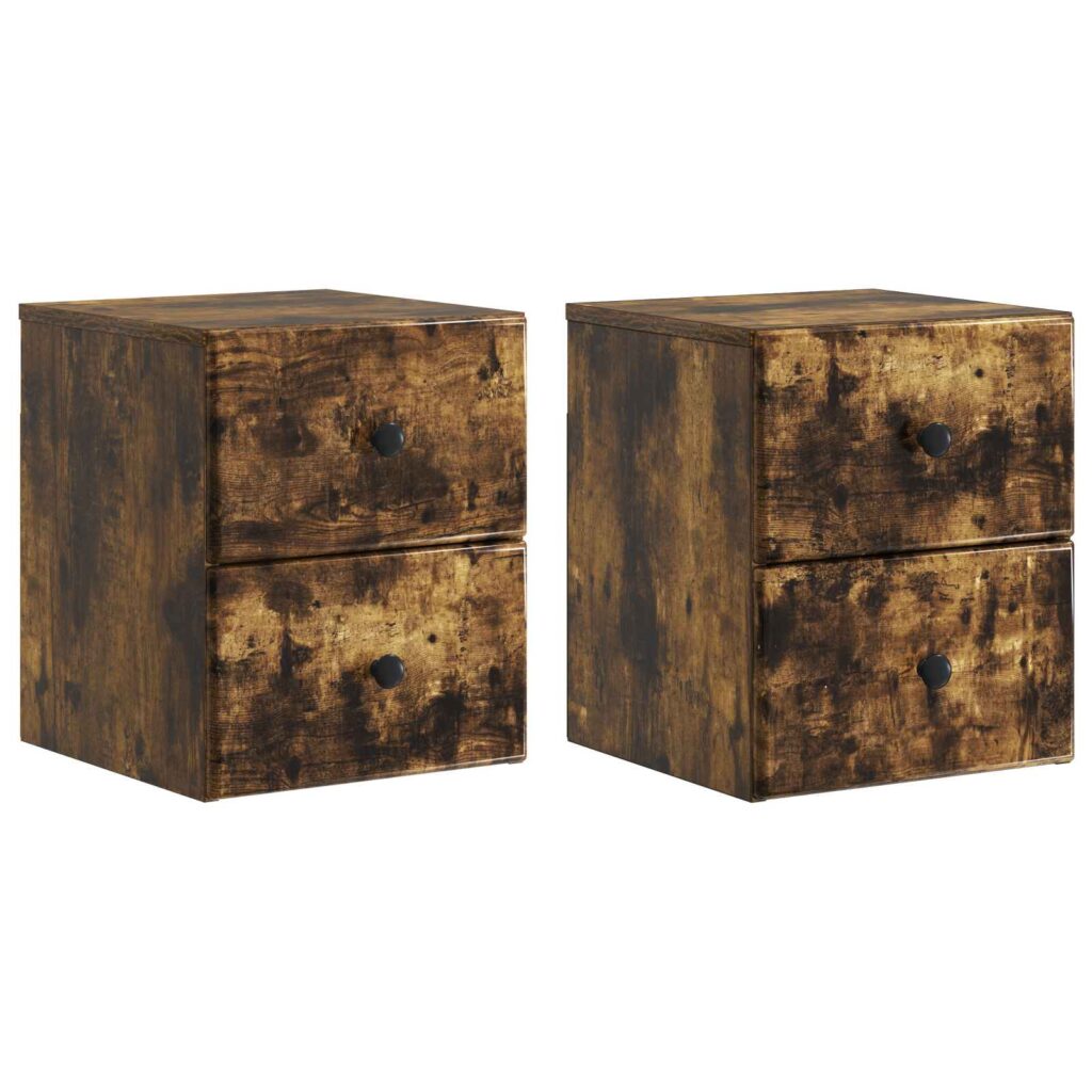 Seinälle Kiinnitettävä Yöpöytä 2 pcs Savutammi Tekninen puu