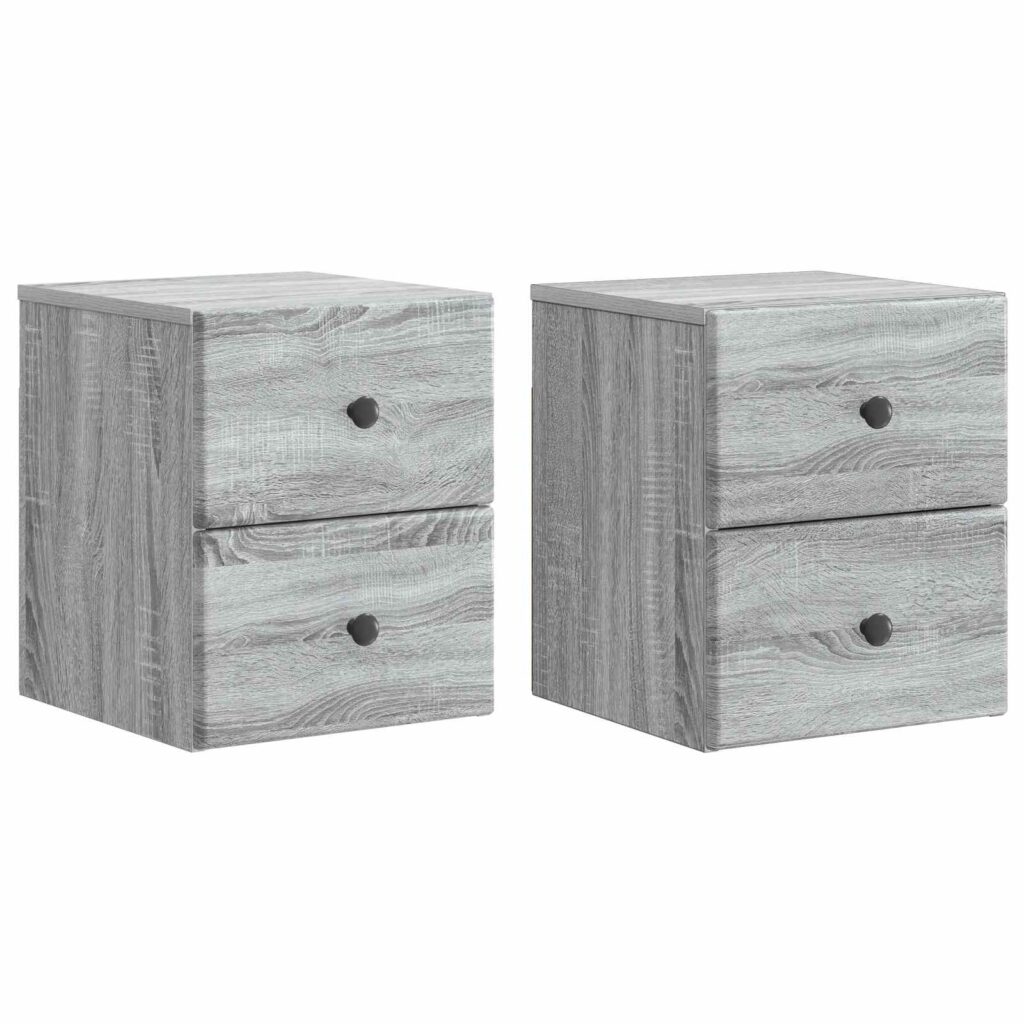 Seinälle Kiinnitettävä Yöpöytä 2 pcs Harmaa sonoma Tekninen puu
