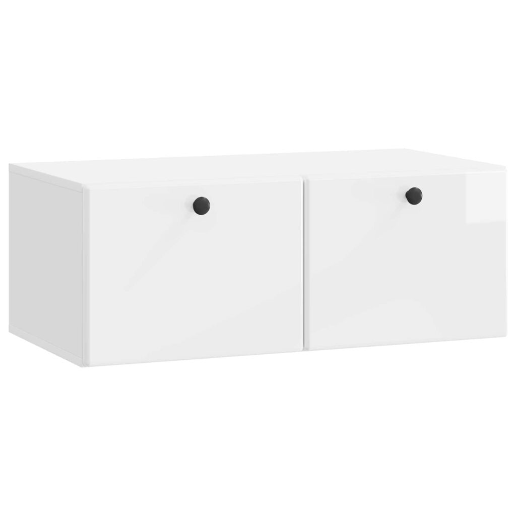 Seinälle asennettava TV-kaappi Korkeakiiltoinen valkoinen