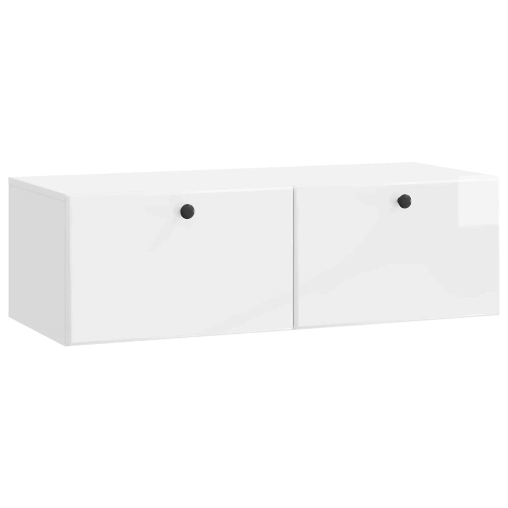 Seinälle asennettava TV-kaappi Korkeakiiltoinen valkoinen