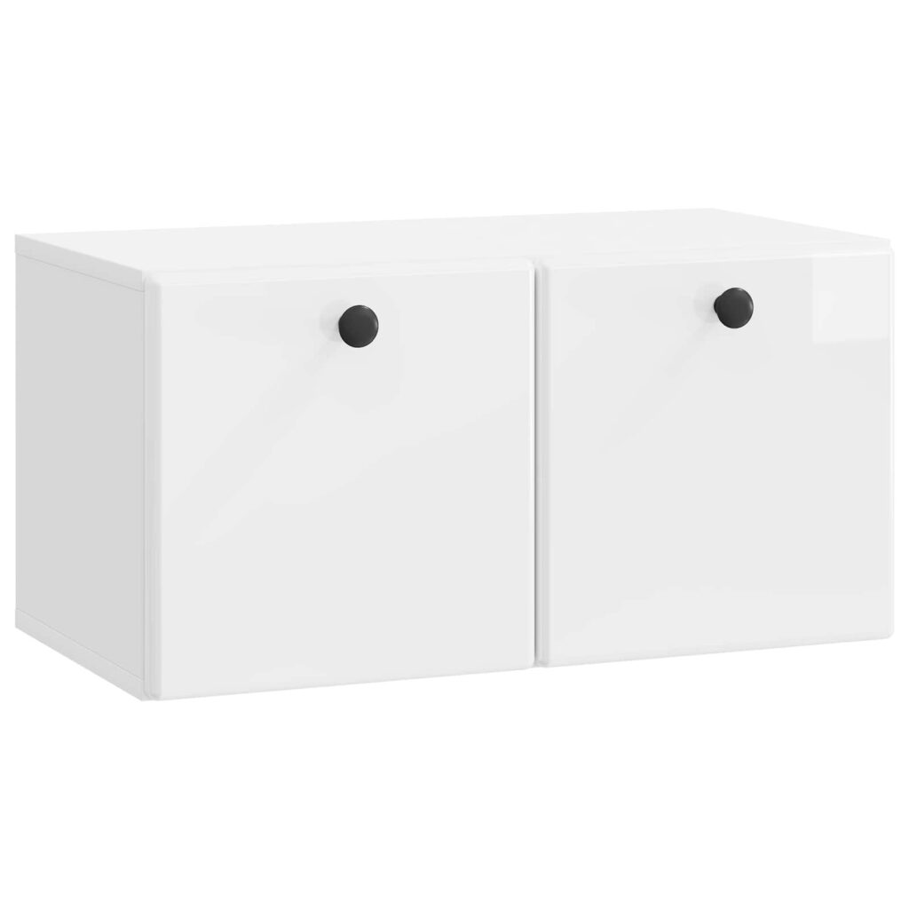 Seinälle asennettava TV-kaappi Korkeakiiltoinen valkoinen