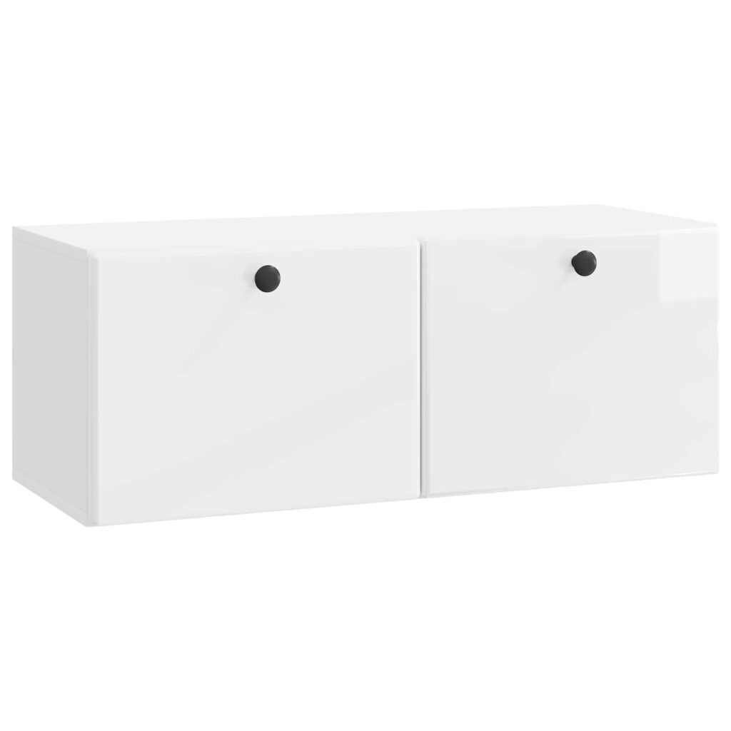 Seinälle asennettava TV-kaappi Korkeakiiltoinen valkoinen