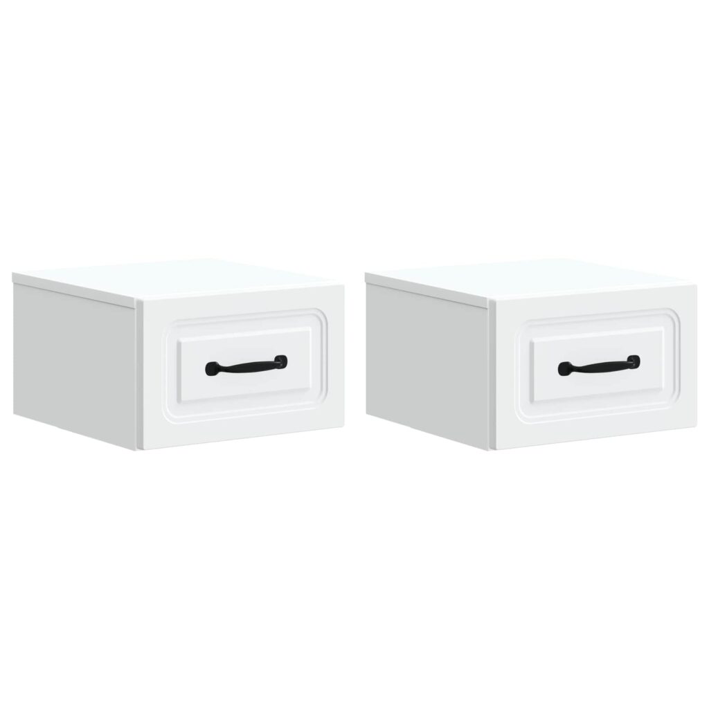 Seinälle Kiinnitettävä Yöpöytä 2 pcs valkoinen Tekninen puu