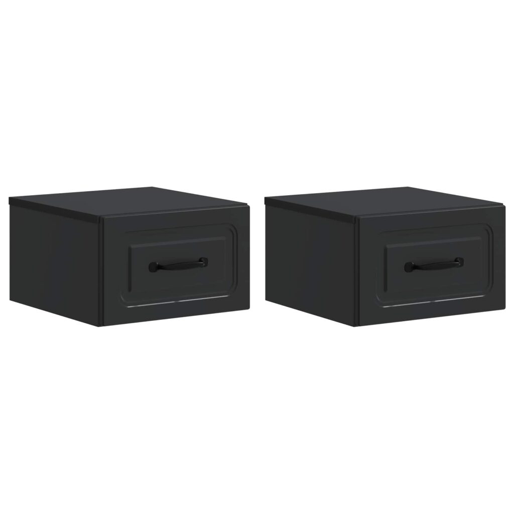 Seinälle Kiinnitettävä Yöpöytä 2 pcs Musta 34,5 x 33 x 20 cm